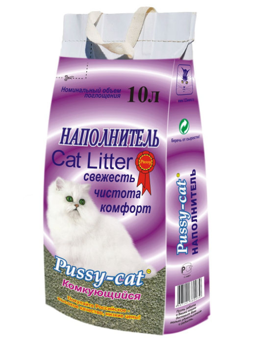 Наполнитель PUSSY-CAT для кошачьего туалета,  комкующийся, 10л