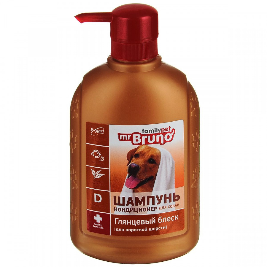 Шампунь-кондиционер для собак Mr.Bruno №1 Глянцевый блеск, для короткой шерсти, 350 мл