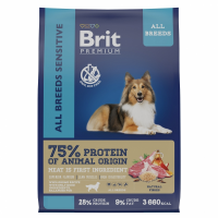 Сухой корм для собак всех пород Brit Premium Dog Sensitive с чувствительным пищеварением, с ягненком и индейкой 1 кг