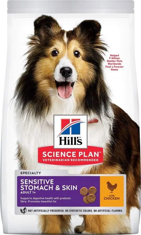  Сухой корм для собак Hill's Sensitive Stomach & Skin с чувствительным пищеварением, с курицей 12 кг