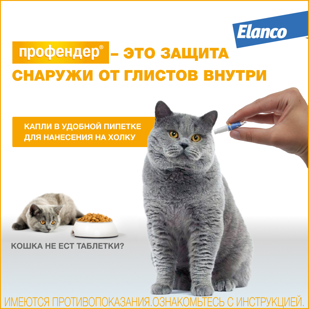Капли на холку Профендер для кошек весом 5-8 кг, от блох, гельминтов 1 пипетка