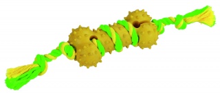 Игрушка для собак Кость на веревке, резиновая, зеленый/желтый, 30 см