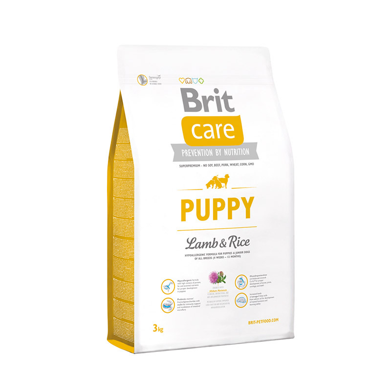 Корм сухой Brit Puppy для щенков и молодых собак всех пород,  с ягненком и рисом 3 кг
