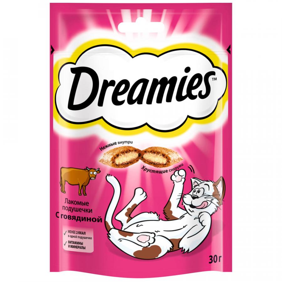 Лакомство Dreamies подушечки для кошек, с говядиной, 30 г
