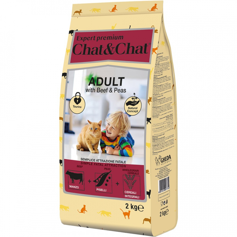 Сухой корм для взрослых кошек Chat&Chat Expert Premium Adult говядина с горохом 2 кг