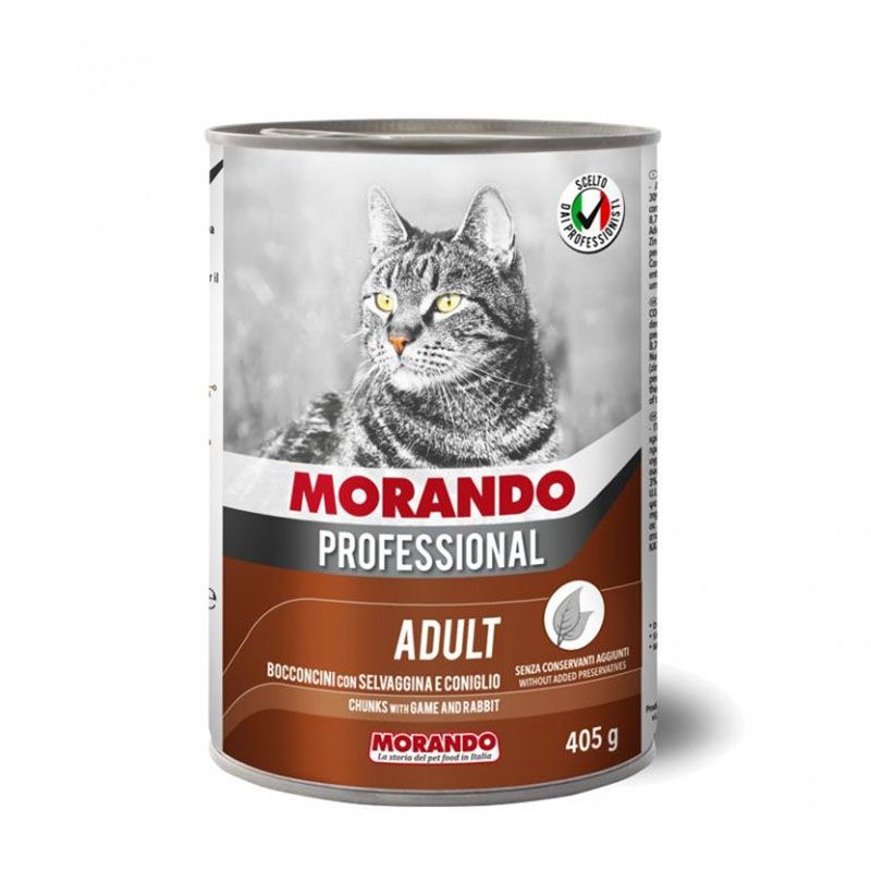 Консервы для кошек Morando Professional Adult кусочки с дичью и кроликом 405 г