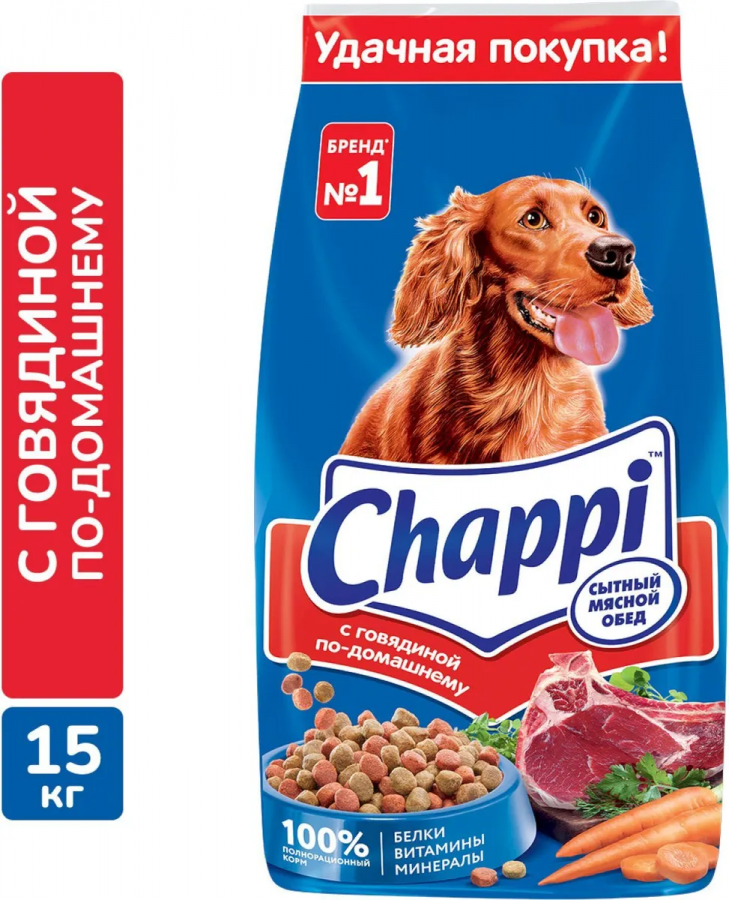 Корм сухой Chappi  для взрослых собак,  с говядиной по-домашнему, 15 кг