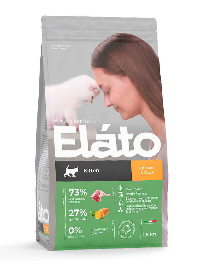 Корм сухой Elato Holistic для котят, с курицей и уткой 1,5 кг