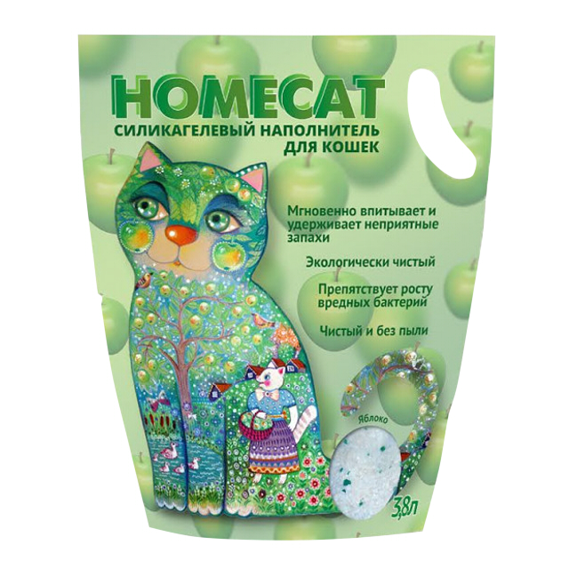 Наполнитель HOMECAT для кошек силикагелевый с ароматом яблока, 3,8 л