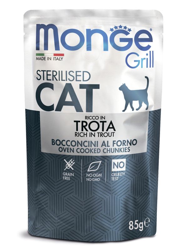 Влажный корм Monge Cat Grill Pouch для стерилизованных кошек, итальянская форель, 85 г