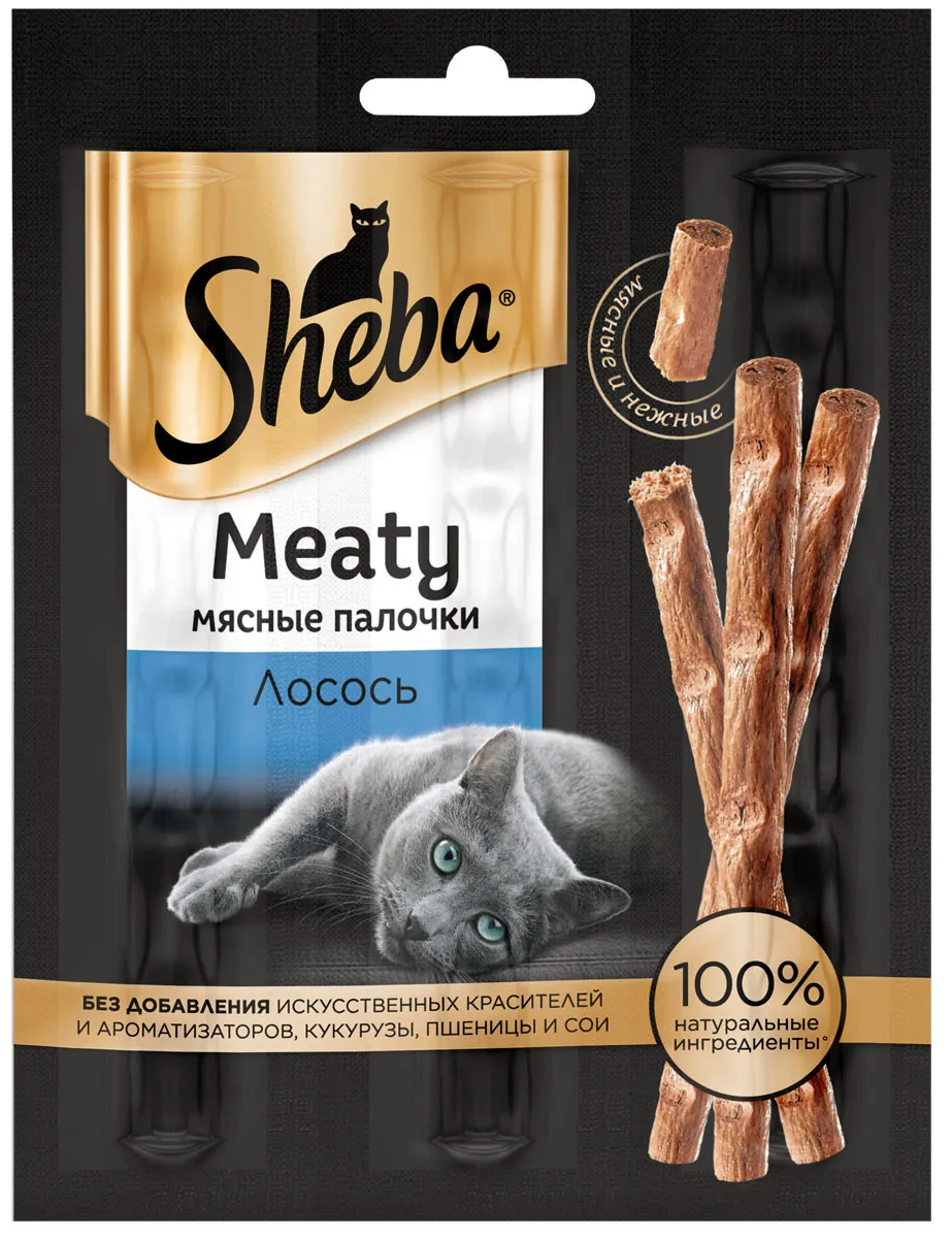 Лакомство для кошек Sheba нежные палочки из лосося, 3*4г