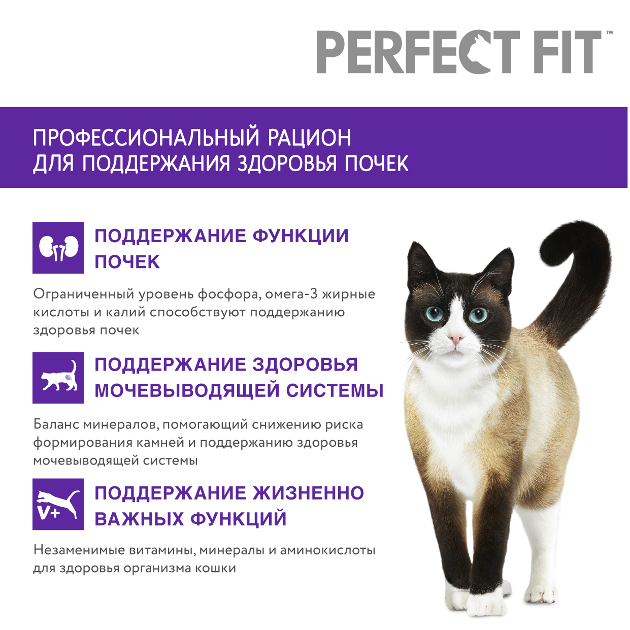 Сухой корм  для взрослых кошек PERFECT FIT «Здоровье почек» с лососем, 2.5кг