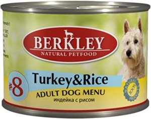 Корм BERKLEY консервы для собак с индейкой и рисом 200г