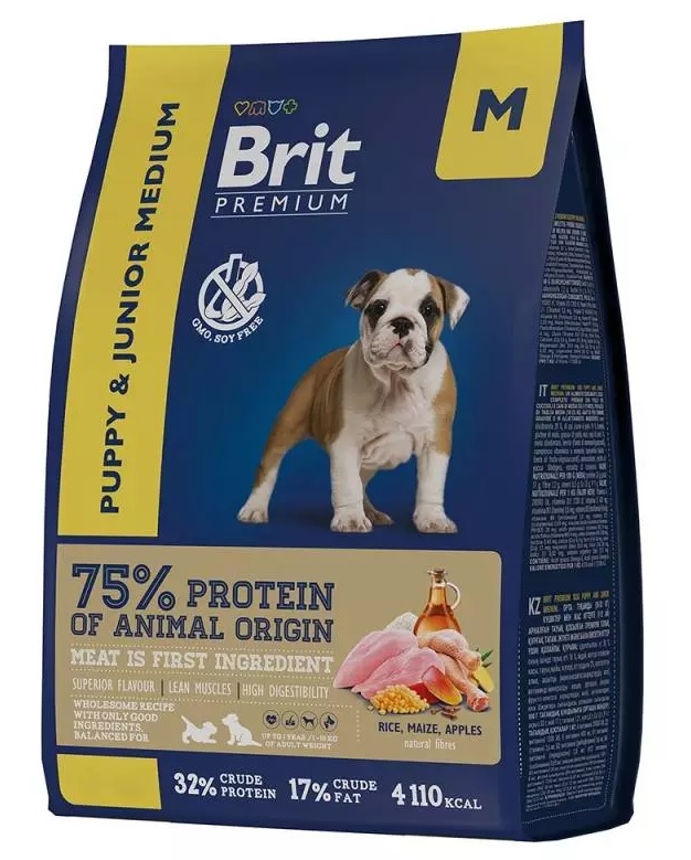 Сухой корм для щенков и молодых собак средних пород Brit Premium Dog Puppy and Junior Medium  с курицей 1 кг