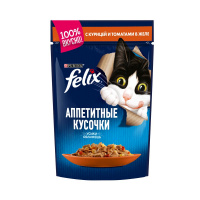 Влажный корм Felix Аппетитные кусочки для взрослых кошек, с курицей и томатами в желе 85 г