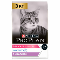 Сухой корм Pro Plan Delicate Senior для взрослых кошек старше 7 лет с чувствительным пищеварением, с индейкой 3 кг