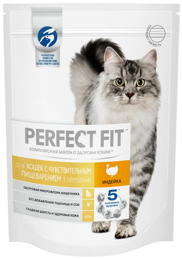 Корм сухой Perfect Fit для взрослых кошек, с чувствительным пищеварением 190 г