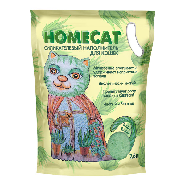 Наполнитель силикагелевый HOMECAT для кошачьих туалетов, с ароматом Алоэ Вера 7,6 л