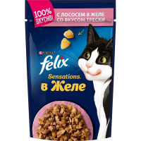 Влажный корм Felix Sensations для взрослых кошек, с лососем и треской в желе 85 г