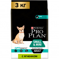 Сухой корм Purina Pro Plan для взрослых собак мелких и карликовых пород с чувствительным пищеварением, с ягненком 3 кг