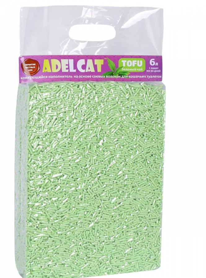 Наполнитель  Adel Cat Tofu для кошачьего туалета, растительный соевый, комкующийся с ароматом зелёного чая  6 л