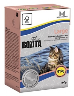 Корм BOZITA консервы для кошек крупных пород кусочки в желе с лососем 190г*16