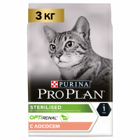 Сухой корм Purina Pro Plan Sterilised для взрослых стерилизованных кошек, с лососем, 3 кг
