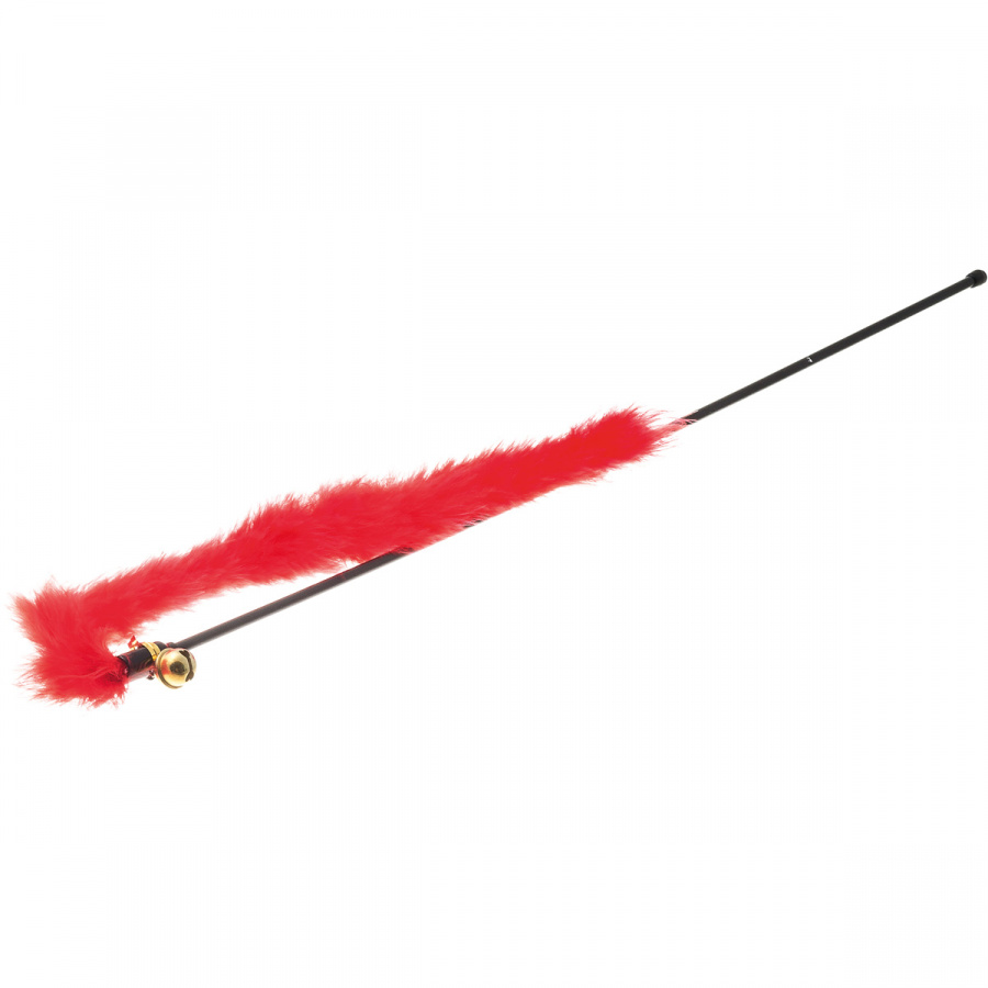 Игрушка для кошек ZooOne ДРАЗНИЛКА (боа) красная с колокольчиком и перьями