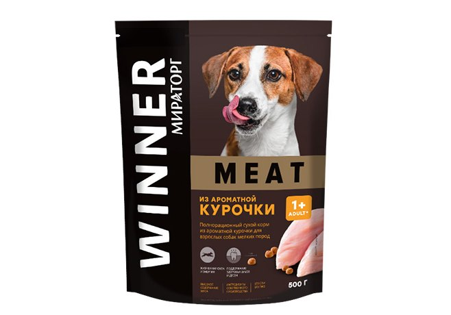 Сухой корм WINNER MEAT для взрослых собак мелких пород, из ароматной курочки 500 г