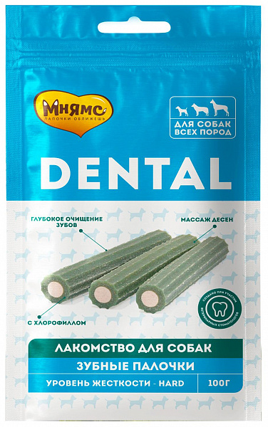 Лакомство для собак Мнямс DENTAL Зубные палочки с хлорофиллом, 100 г