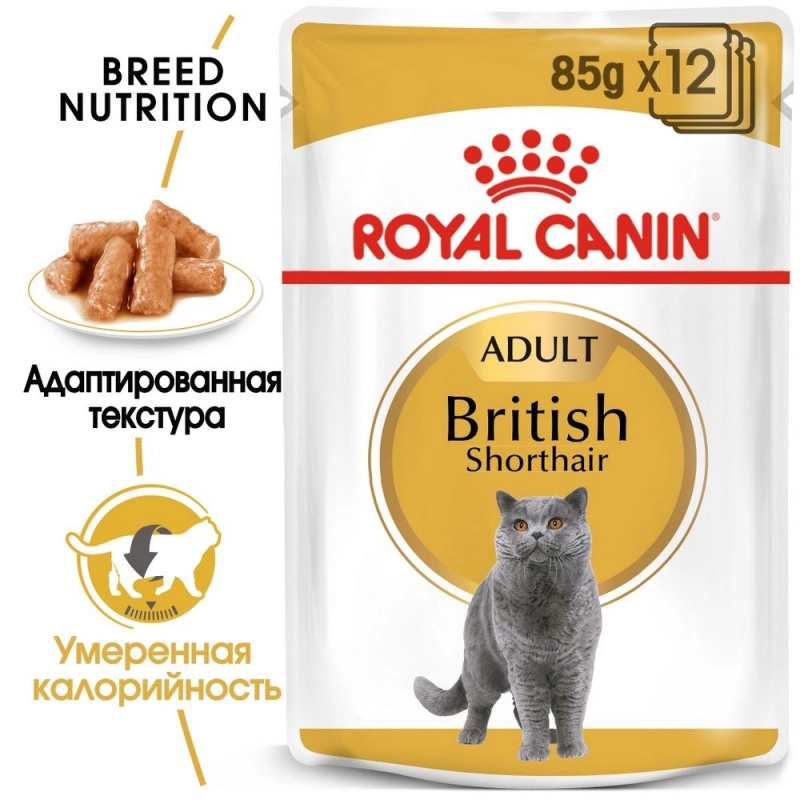 Влажный корм Royal Canin British Shorthair для взрослых британских короткошерстных кошек старше 12 месяцев (в соусе), 85 г.