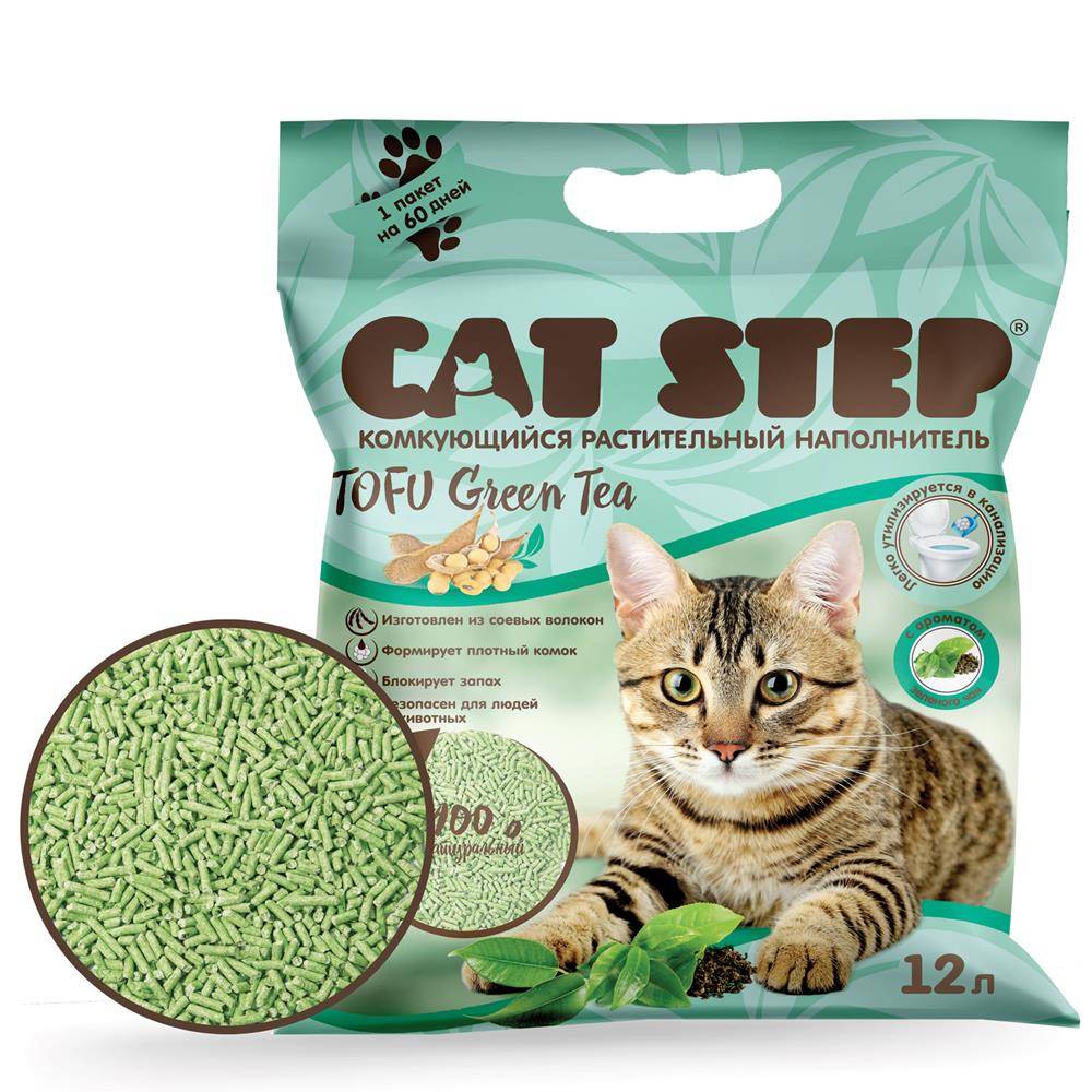 Наполнитель Cat Step Tofu Green Tea для кошачьего туалета, растительный комкующийся, 12 л