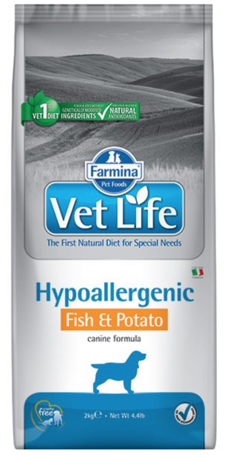 Корм сухой Farmina Vet Life Hypoallergenic Fish & Potato  для взрослых собак, при пищевой аллергии с рыбой и картофелем 2 кг