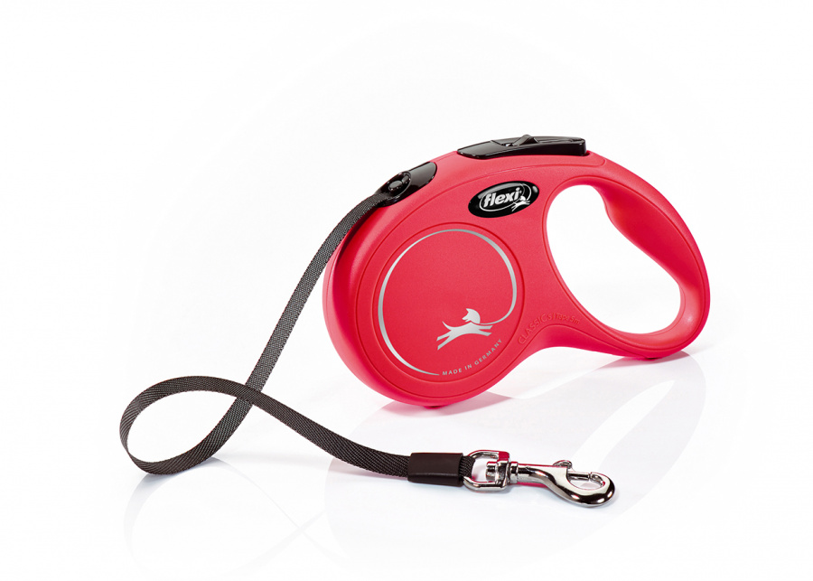 Рулетка-поводок для собак весом до 15 кг FLEXI Classic S красная, лента 5 м