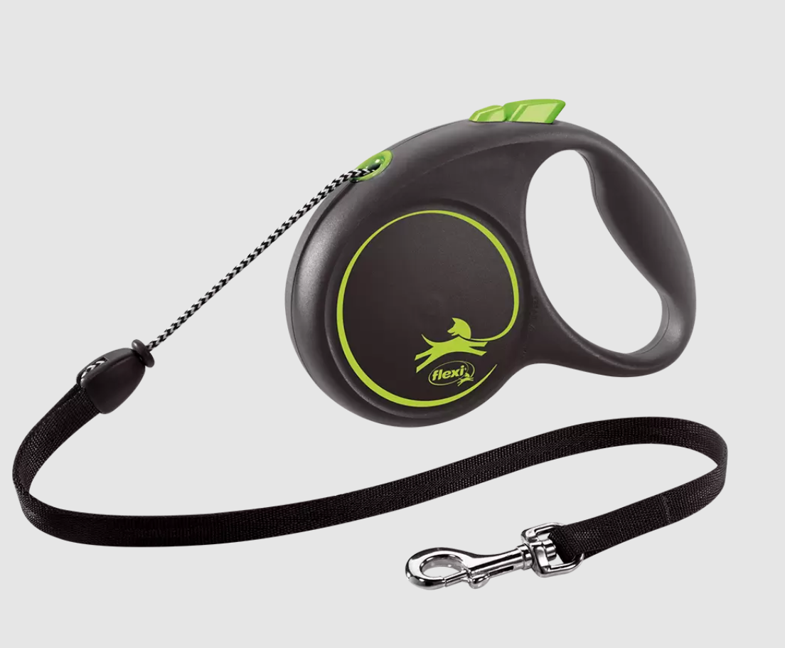 Поводок-рулетка для собак весом до 20 кг Flexi Black Design cord M green, трос 5 м