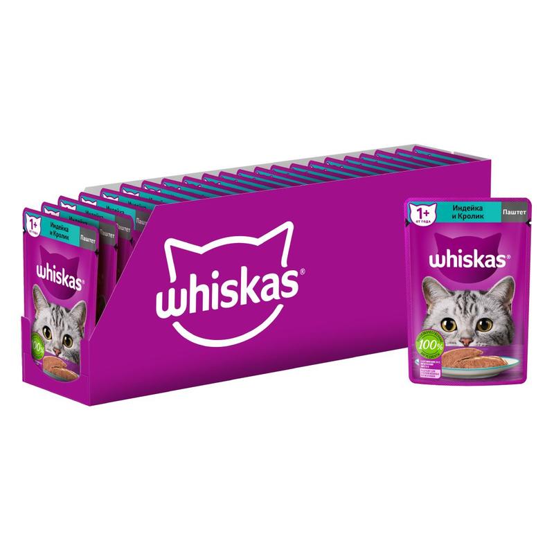 Влажный корм Whiskas для кошек, паштет с индейкой и кроликом, 75 г