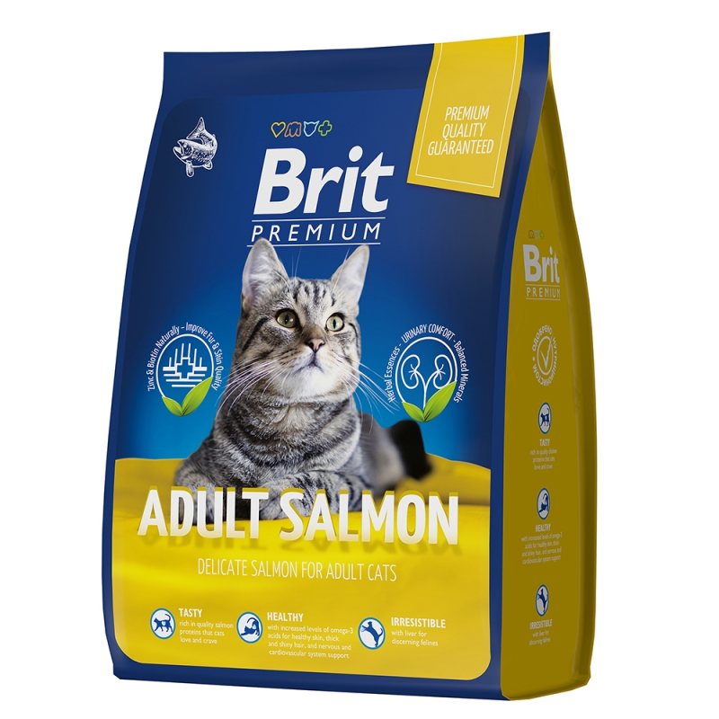 Сухой корм для взрослых кошек Brit Premium Cat Adult Salmon с лососем 2 кг