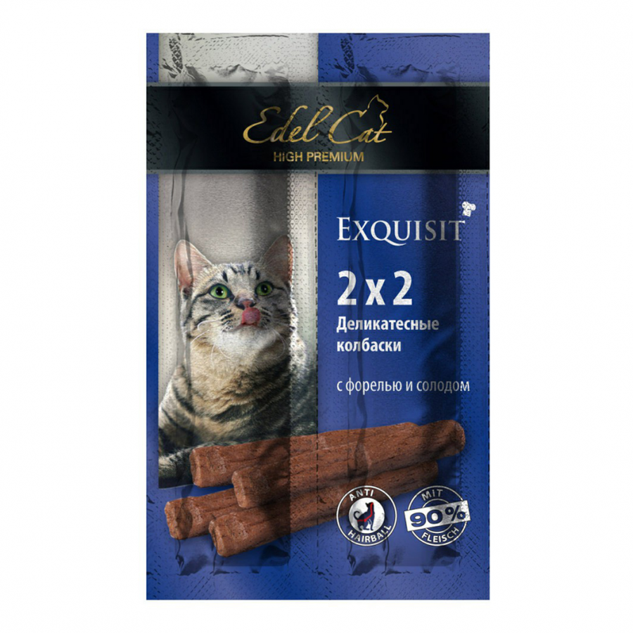 Лакомство для кошек Edel Cat колбаски-мини, с форелью и солодом, 1колбаска -2 г Лакомство для кошек Edel Cat колбаски-мини, с форелью и солодом, 1колбаска -2 г