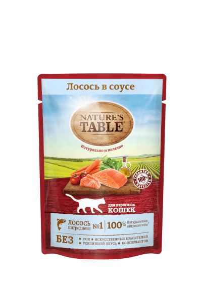 Влажный корм Nature's Table для взрослых кошек с лососем в соусе, 85 г