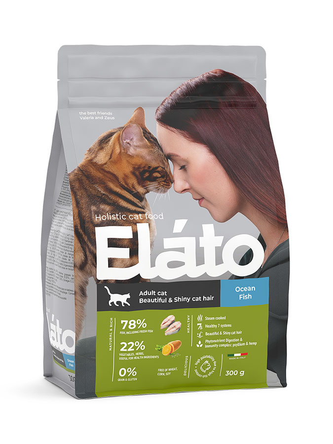 Корм сухой Elato Holistic Сat для взрослых кошек, для красивой и блестящей шерсти, с рыбой 300 г