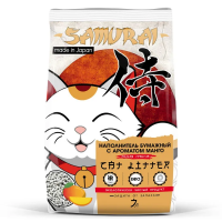 Наполнитель Samurai для кошачьего туалета, бумажный, с ароматом манго, комкующийся 7 л