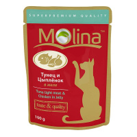 Влажный корм Molina для взрослых кошек, с тунцом и цыпленком в желе, 100 г.