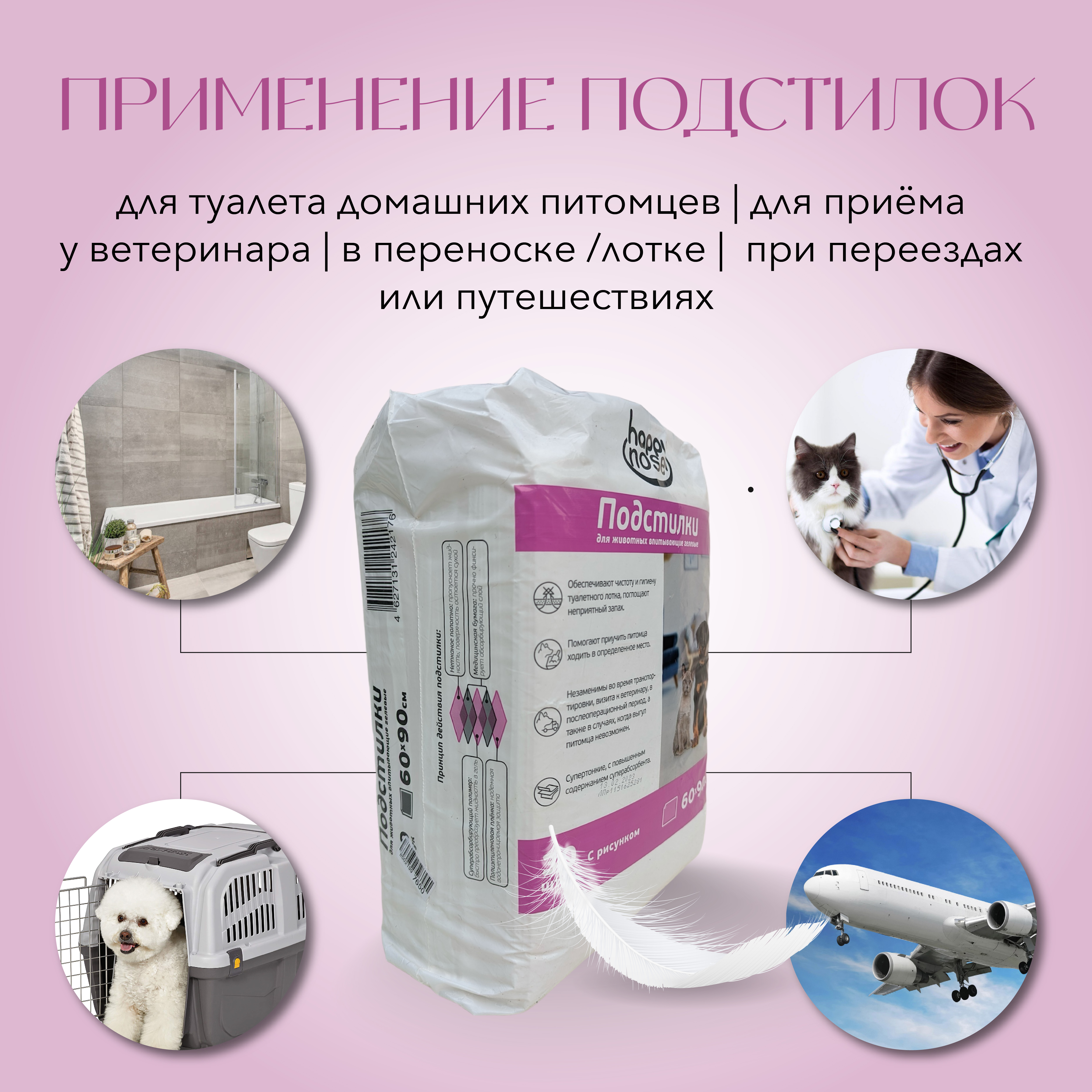 Подстилки для собак и кошек Happy Nose впитывающие, гелевые , 60х90 (5 шт) Подстилки для собак и кошек Happy Nose впитывающие, гелевые , 60х90 (5 шт)