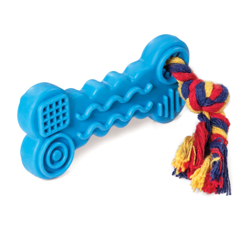 Игрушка для собак из цельнолитой резины Косточка с веревкой, 165 мм