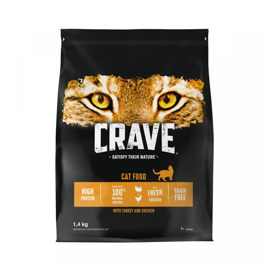 Корм сухой Crave для взрослых кошек, с курицей и индейкой 1,4 кг