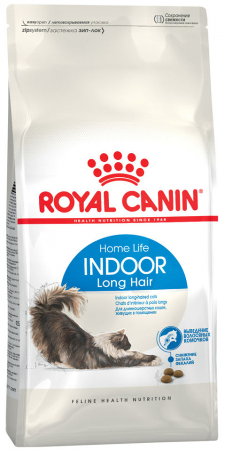 Корм сухой Royal Canin Indoor Long Hair для взрослых длинношерстных кошек, живущих в помещении, 2 кг