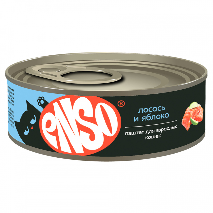 Влажный корм для взрослых кошек ENSO паштет с лососем и яблоком 100 г 