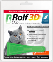 Капли на холку ROLF CLUB 3D для кошек более 4 кг, от клещей, блох и комаров 1 пипетка
