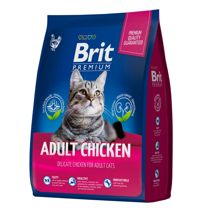 Корм сухой Brit Premium Cat Adult для взрослых кошек, с курицей, 800 г