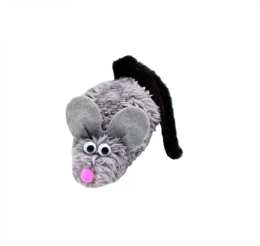 Игрушка для кошек GoSi Мышь-полевка с хвостом из натуральной норки серая